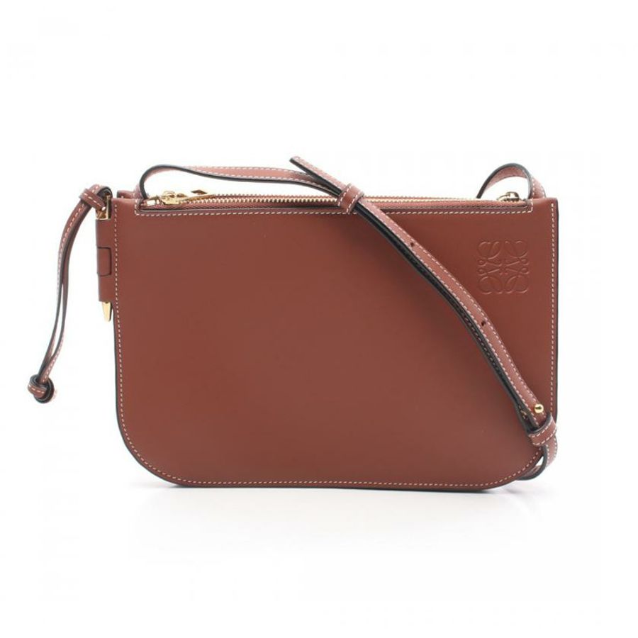 【日本直送】 LOEWE LOEWE GATE DOUBLE ZIP POUCH GATE 雙拉鍊 真皮小袋肩包 棕色-0