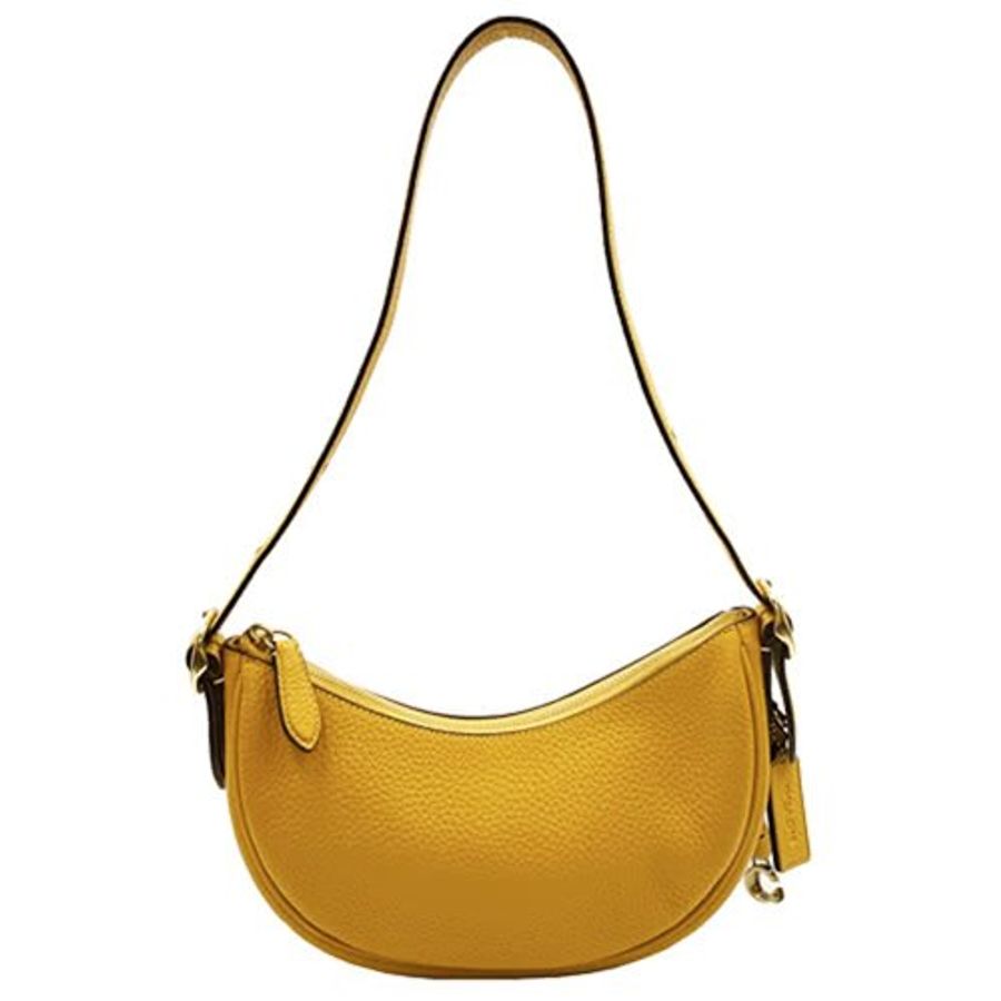 【全新】COACH 專櫃款LUNA系列素面牛皮肩背小彎月包(芥末黃)-0