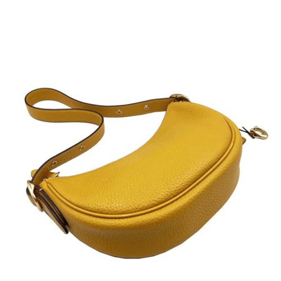【全新】COACH 專櫃款LUNA系列素面牛皮肩背小彎月包(芥末黃)-3