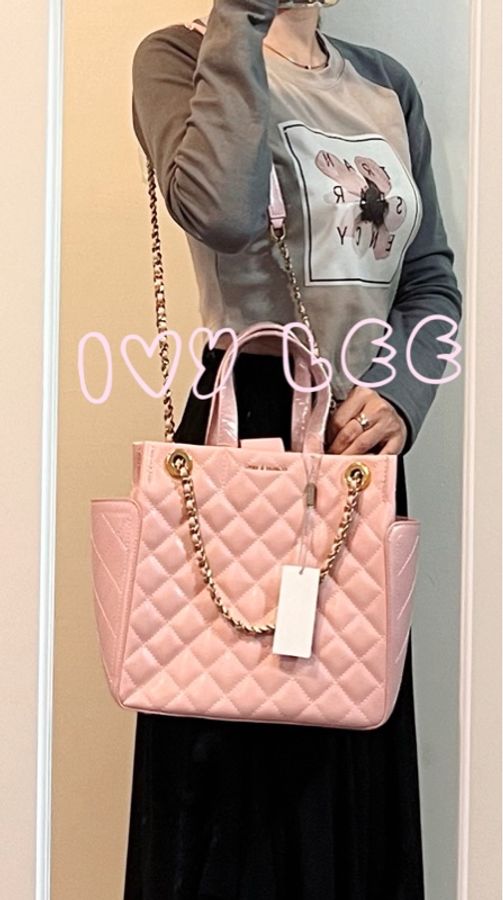 CHARLES&KEITH小香風 少女粉 小CK菱格金鏈條時尚女包手提包 肩背包 近新二手精品-15