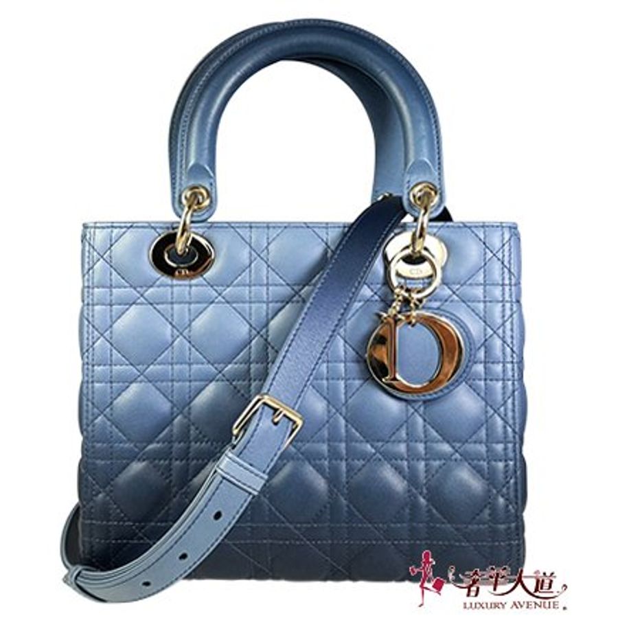 Christian Dior漸變藍色小羊皮LIDY DIOR 5*5 經典黛妃兩用包-0