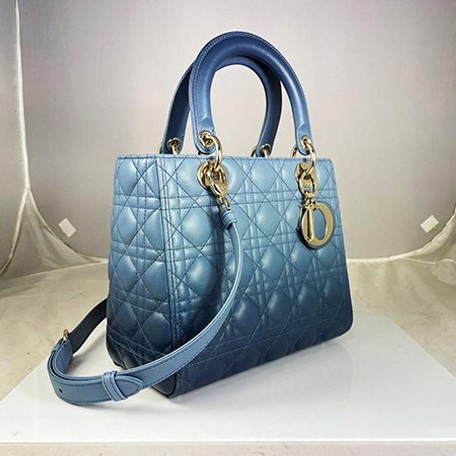 Christian Dior漸變藍色小羊皮LIDY DIOR 5*5 經典黛妃兩用包-1