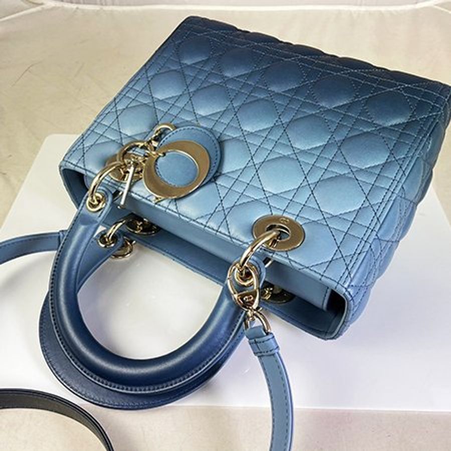 Christian Dior漸變藍色小羊皮LIDY DIOR 5*5 經典黛妃兩用包-2