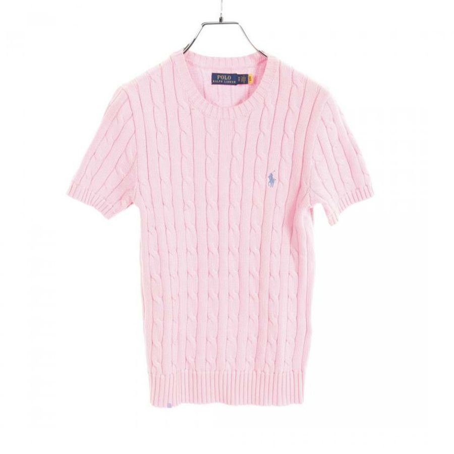 【日本直送】 Polo Ralph Lauren 馬球 拉爾夫 勞倫 針織衫 短袖 棉布 淺粉紅色 編織花呢-0