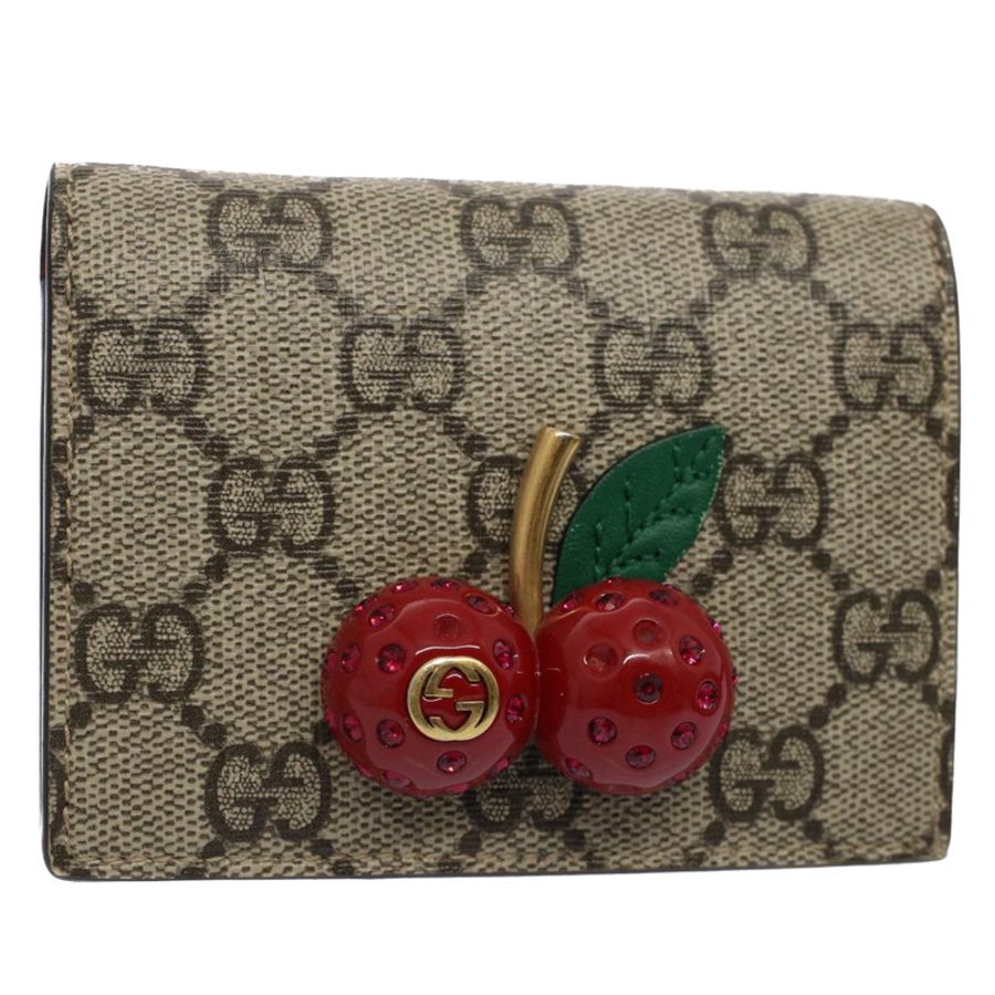 【日本直送】GUCCI GG 帆布櫻桃木錢包 PVC 皮革米色 476050 正品 th3983-0