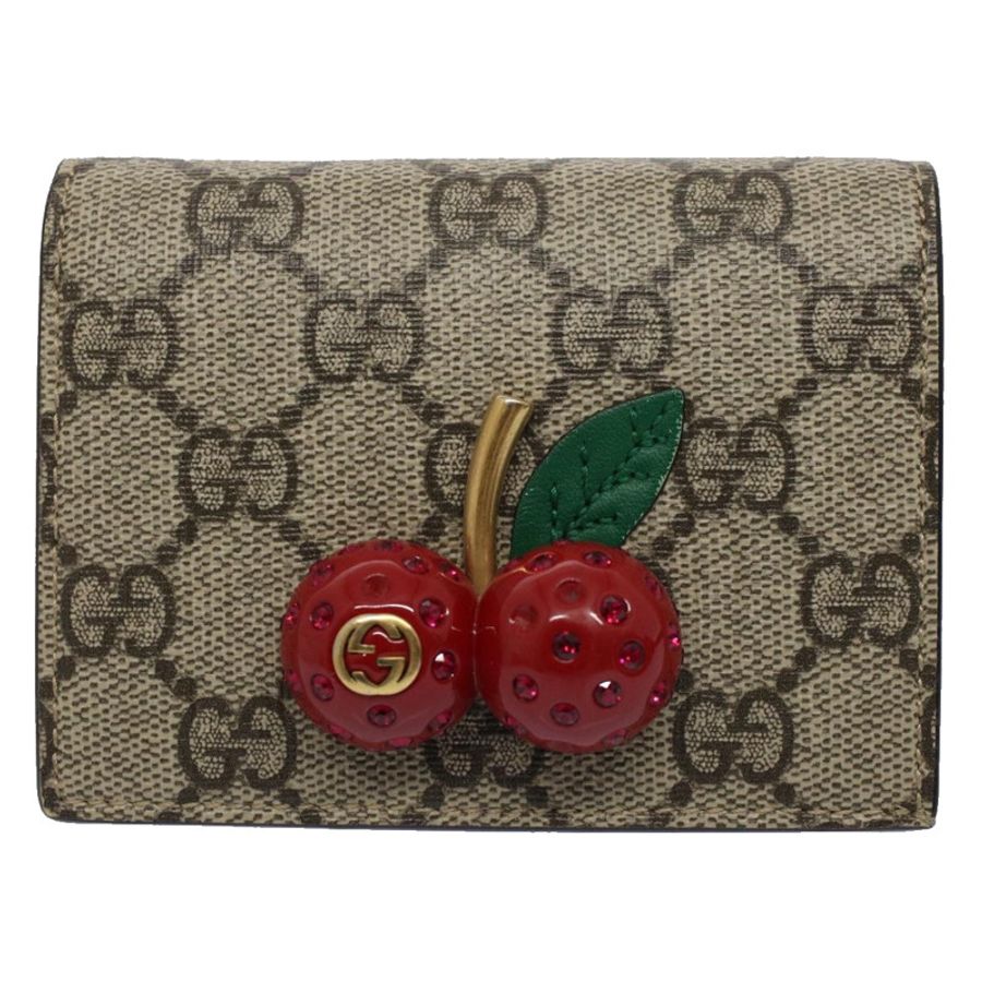 【日本直送】GUCCI GG 帆布櫻桃木錢包 PVC 皮革米色 476050 正品 th3983-1