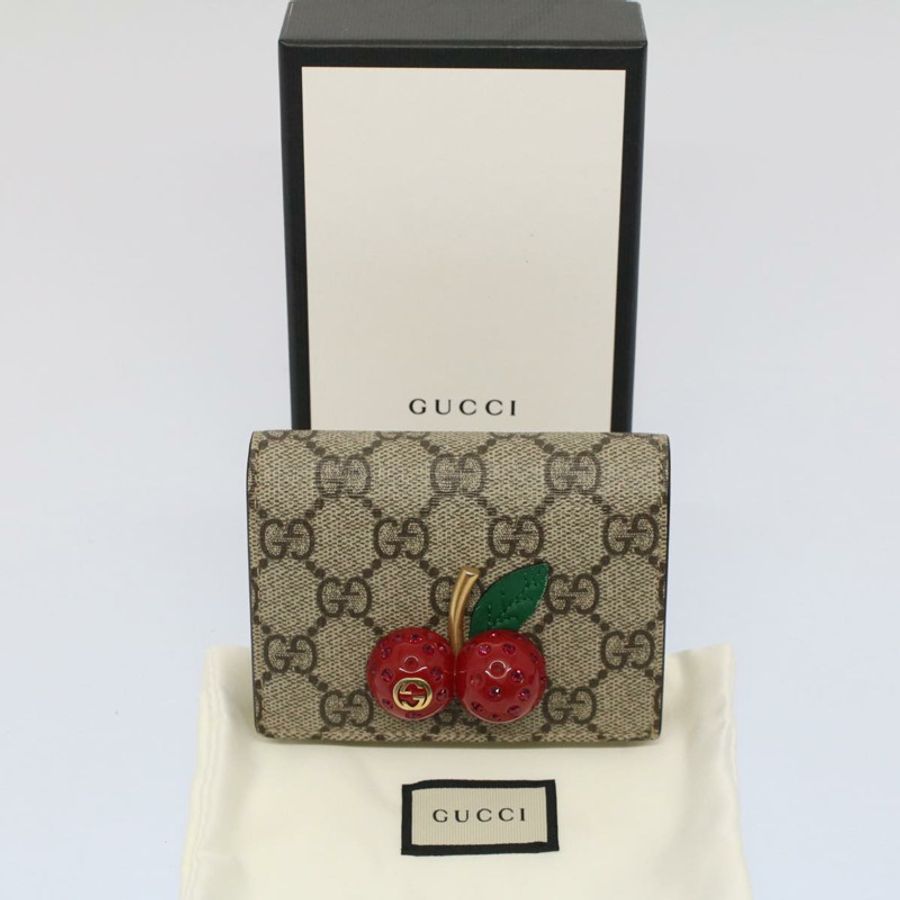 【日本直送】GUCCI GG 帆布櫻桃木錢包 PVC 皮革米色 476050 正品 th3983-23
