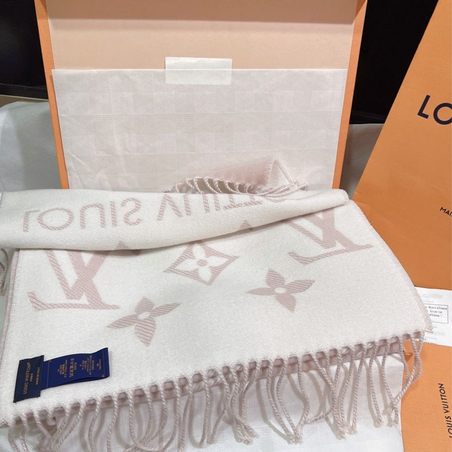 全新全配 LV經典玫瑰粉 羊毛雙面Monogram 圍巾 爆款-2