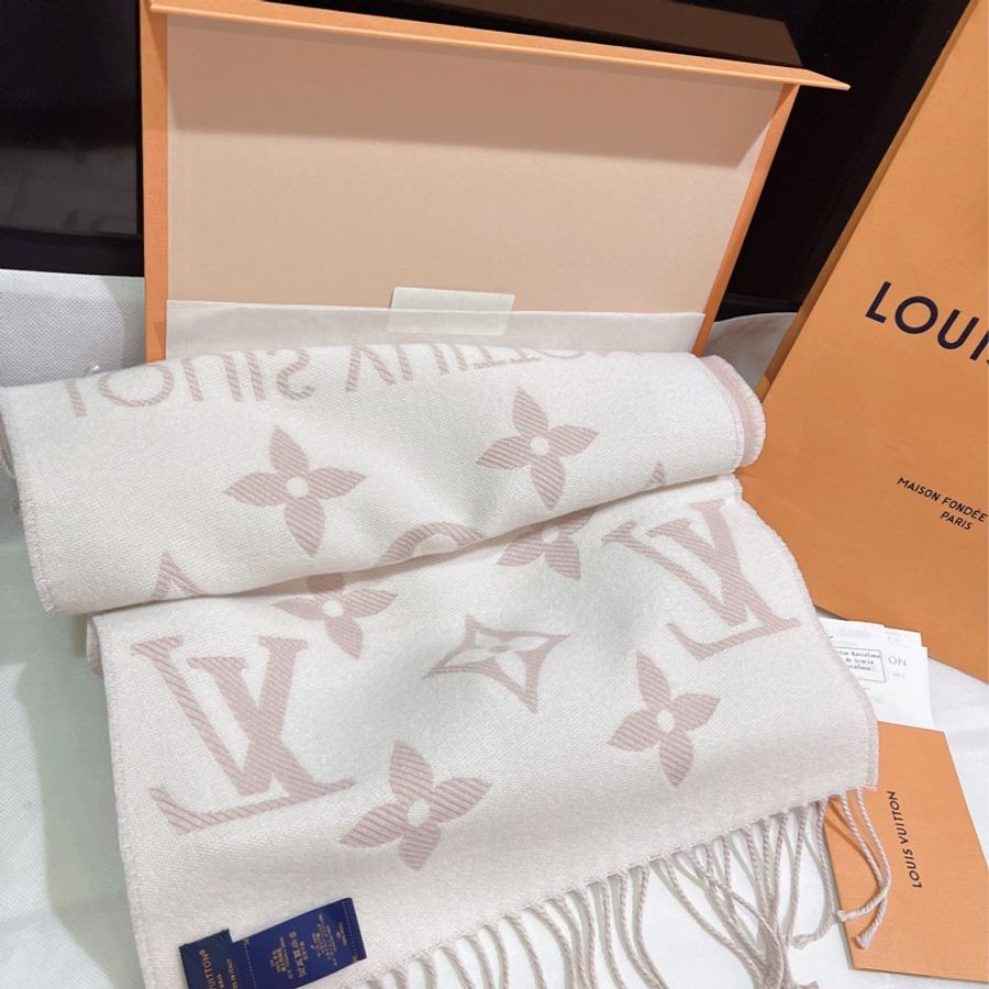 全新全配 LV經典玫瑰粉 羊毛雙面Monogram 圍巾 爆款-7