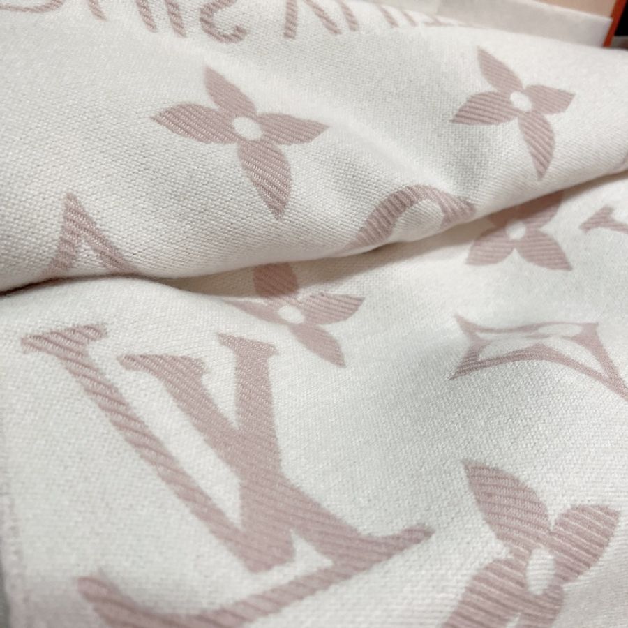 全新全配 LV經典玫瑰粉 羊毛雙面Monogram 圍巾 爆款-8