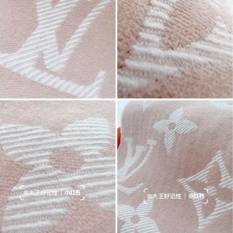 全新全配 LV經典玫瑰粉 羊毛雙面Monogram 圍巾 爆款-11
