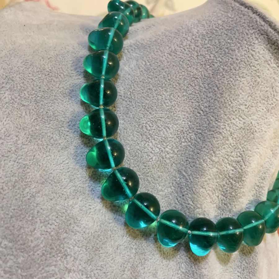 1995 Chanel Vintage手工水滴形綠色琉璃珠項鍊/重工稀有款-6