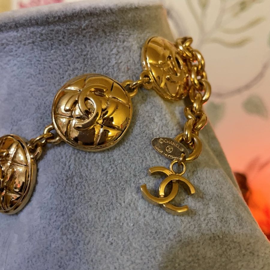 Chanel Vintage 80年代經典雙C網格素金項鍊/耳環一起出售-2