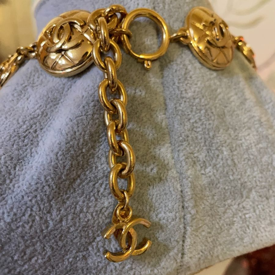 Chanel Vintage 80年代經典雙C網格素金項鍊/耳環一起出售-3