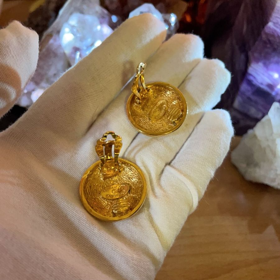 Chanel Vintage 80年代經典雙C網格素金項鍊/耳環一起出售-6