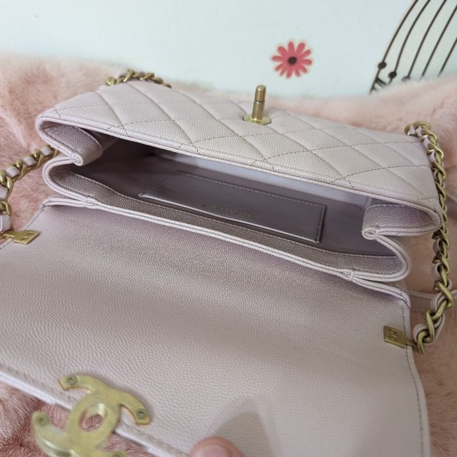 全新品 CHANEL 香奈兒 carry me 淡粉 22cm 提把包 霧金釦 小牛皮荔枝紋 晶片 專櫃-2