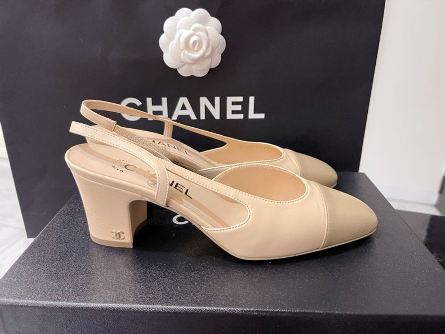 Chanel sling back 裸色 顯腿長 跟鞋 全新~-2