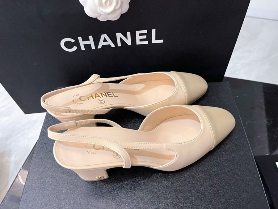 Chanel sling back 裸色 顯腿長 跟鞋 全新~-4