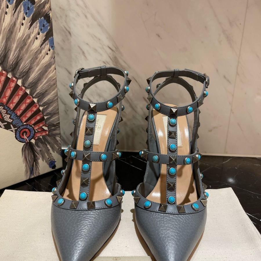 Valentino 灰色 超級美 絕版 限量 高跟鞋 全新-7