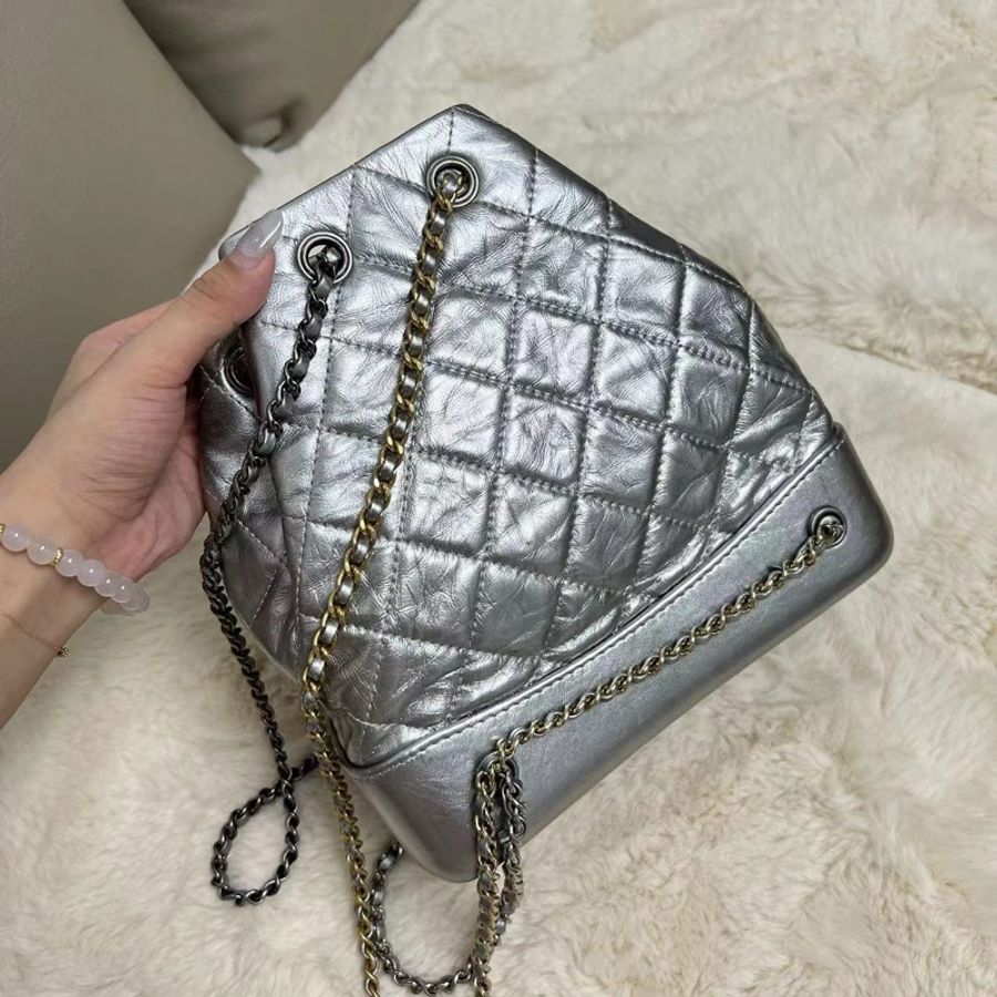 CHANEL Gabrielle 流浪包 雙肩 絕版銀色-7