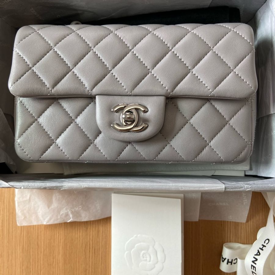 Chanel coco20 21b高級灰 羊皮銀扣-3
