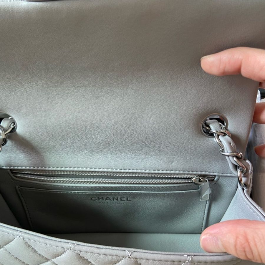 Chanel coco20 21b高級灰 羊皮銀扣-18