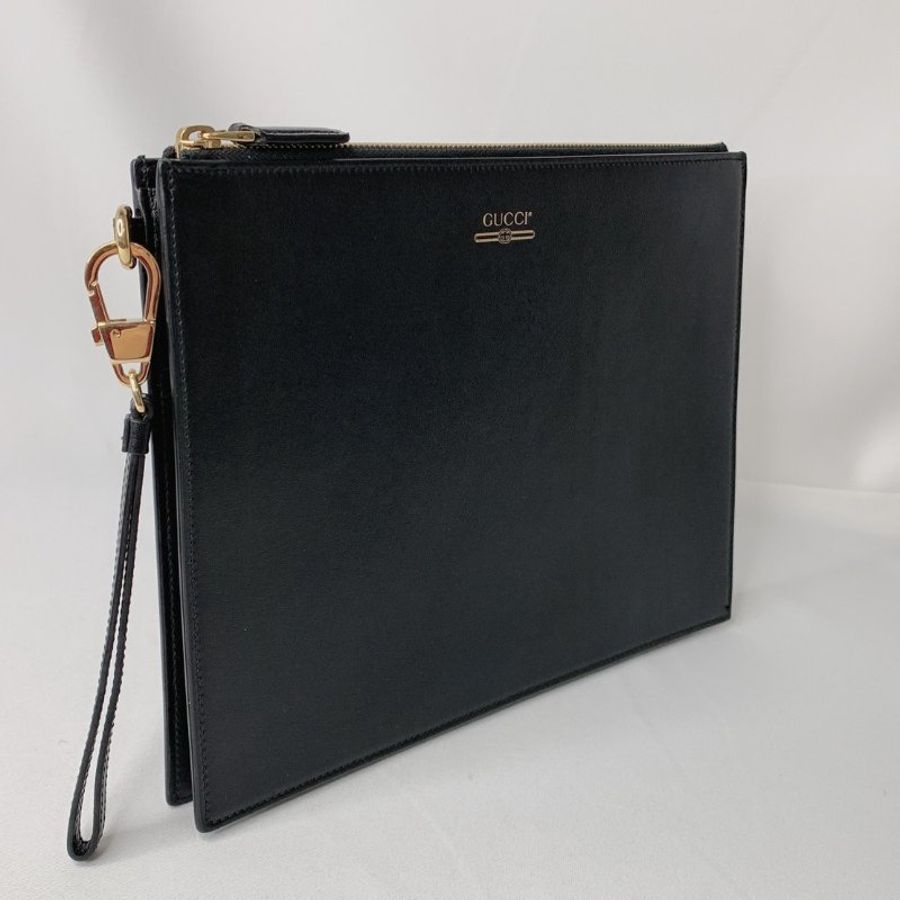 GUCCI 燙金Logo黑色皮革手拿包-3