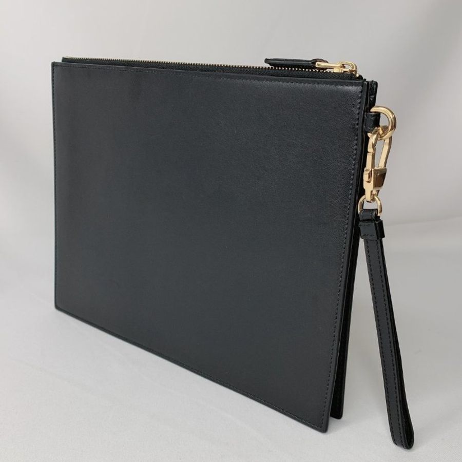 GUCCI 燙金Logo黑色皮革手拿包-4