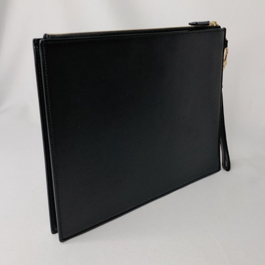 GUCCI 燙金Logo黑色皮革手拿包-5