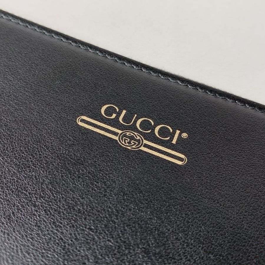 GUCCI 燙金Logo黑色皮革手拿包-8