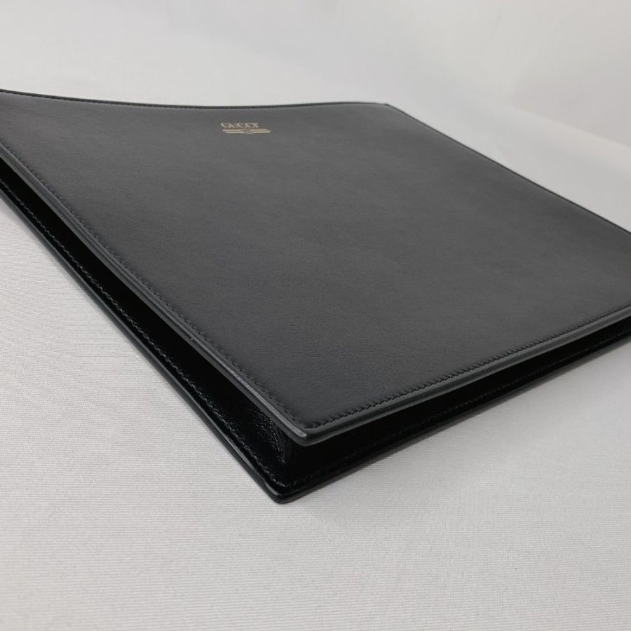 GUCCI 燙金Logo黑色皮革手拿包-11