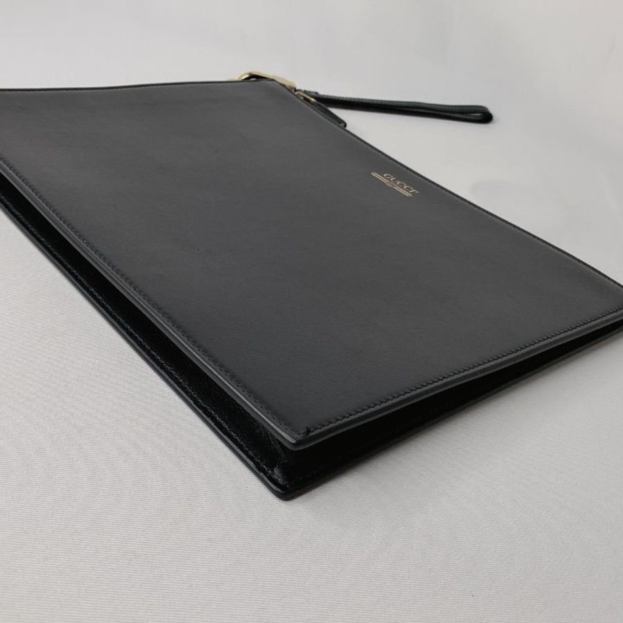 GUCCI 燙金Logo黑色皮革手拿包-12