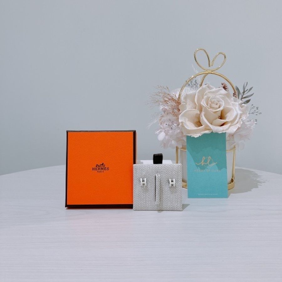 HERMES 耳環耳釘 白色配銀扣 MINI POP H EARRINGS WHITE X PHW-1