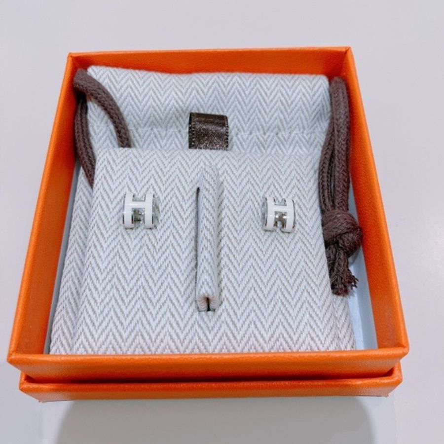 HERMES 耳環耳釘 白色配銀扣 MINI POP H EARRINGS WHITE X PHW-3