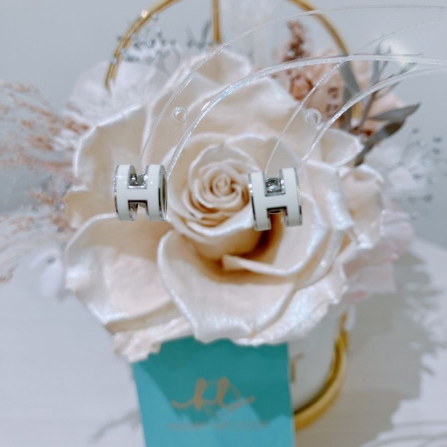 HERMES 耳環耳釘 白色配銀扣 MINI POP H EARRINGS WHITE X PHW-6
