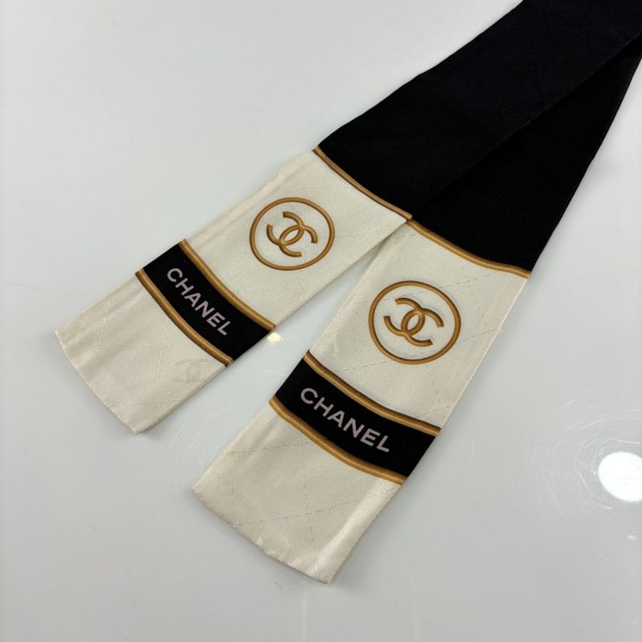 Chanel黑白金雙C字母logo絲巾 twilly-0