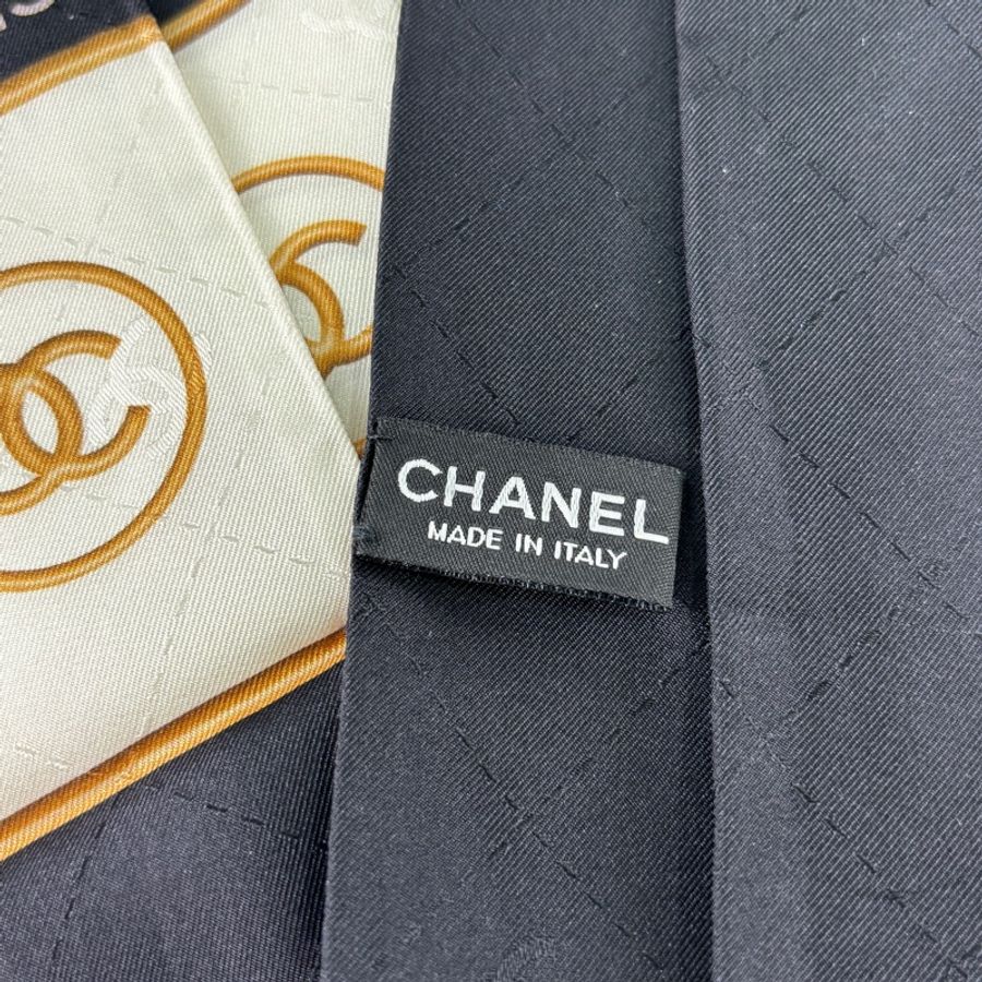 Chanel黑白金雙C字母logo絲巾 twilly-7