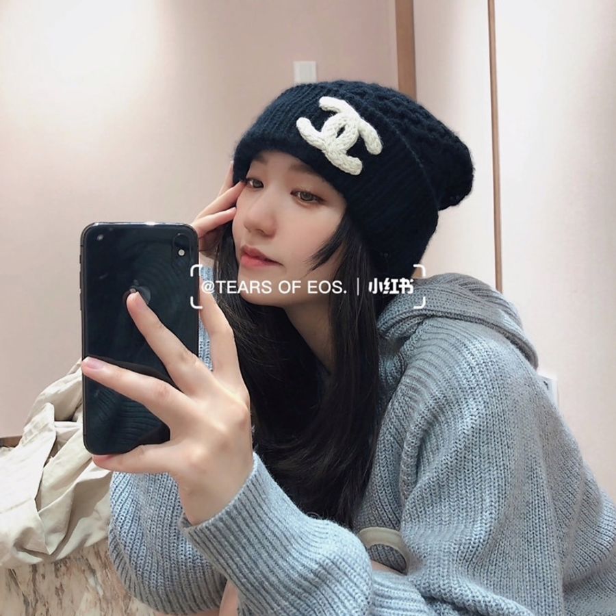 可預購) Chanel 香奈兒 #加厚款 毛帽 冷帽 黑底白字 喀什米爾羊毛 台灣購證🇹🇼-3
