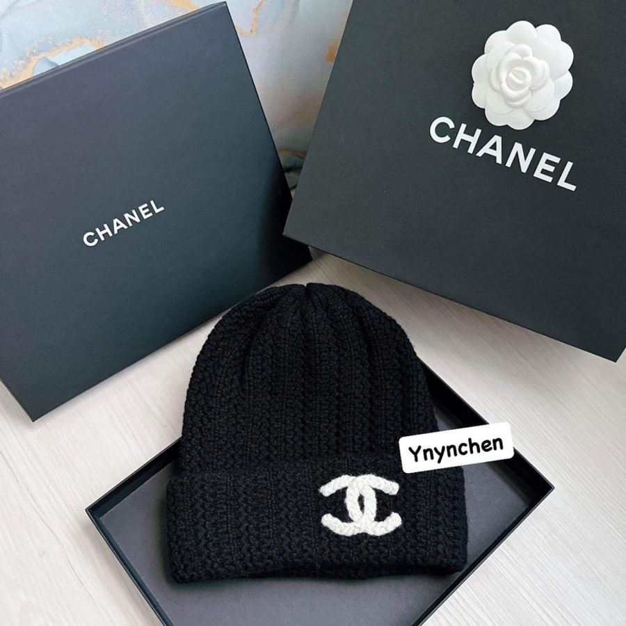 可預購) Chanel 香奈兒 #加厚款 毛帽 冷帽 黑底白字 喀什米爾羊毛 台灣購證🇹🇼-6