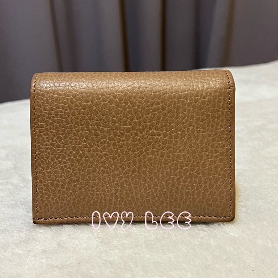 GUCCI 古馳 經典金屬雙G LOGO荔枝紋牛皮萬用信用卡/短夾 456126 粉膚色 二手精品-1