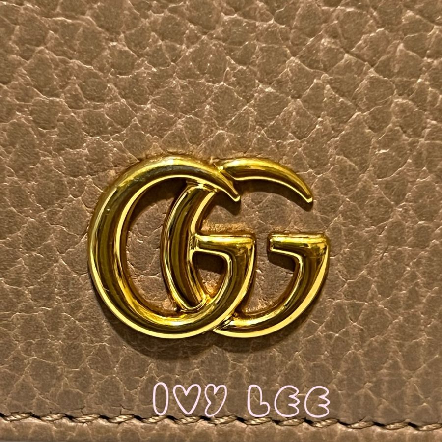 GUCCI 古馳 經典金屬雙G LOGO荔枝紋牛皮萬用信用卡/短夾 456126 粉膚色 二手精品-2