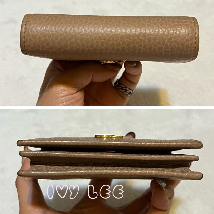 GUCCI 古馳 經典金屬雙G LOGO荔枝紋牛皮萬用信用卡/短夾 456126 粉膚色 二手精品-10