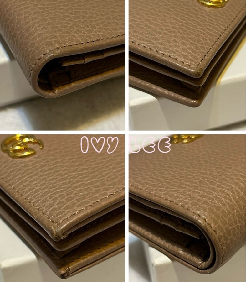 GUCCI 古馳 經典金屬雙G LOGO荔枝紋牛皮萬用信用卡/短夾 456126 粉膚色 二手精品-13