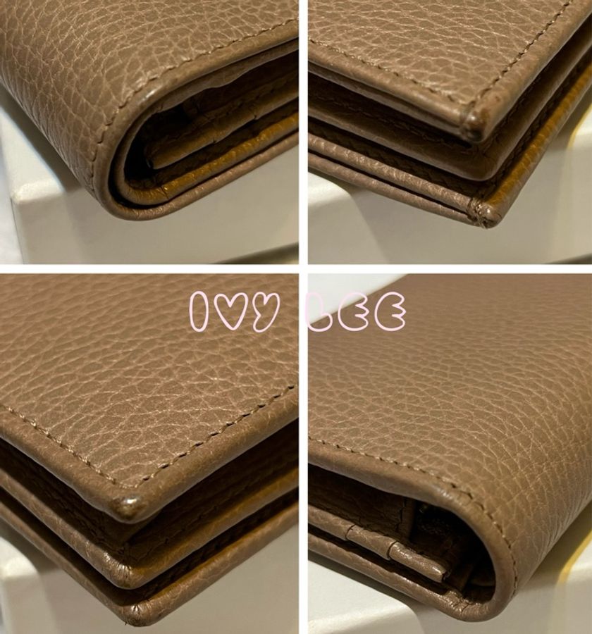 GUCCI 古馳 經典金屬雙G LOGO荔枝紋牛皮萬用信用卡/短夾 456126 粉膚色 二手精品-14