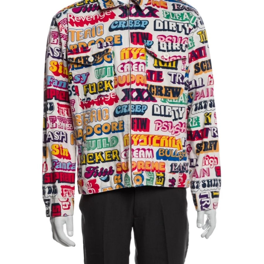 [絕版聯名] Supreme x Hysteric Glamour 限量版跨界聯名 九成新 文字圖案牛仔外套 ＃實穿收藏兩相宜-0