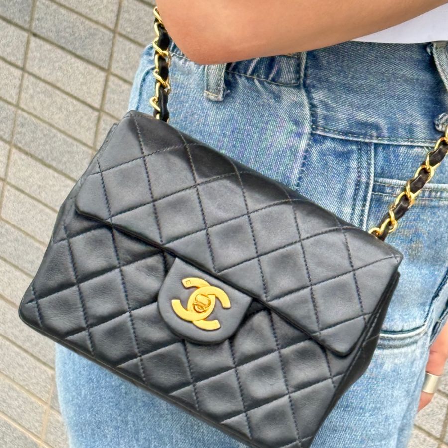 Chanel 黑色方胖 羊皮 9成新-0