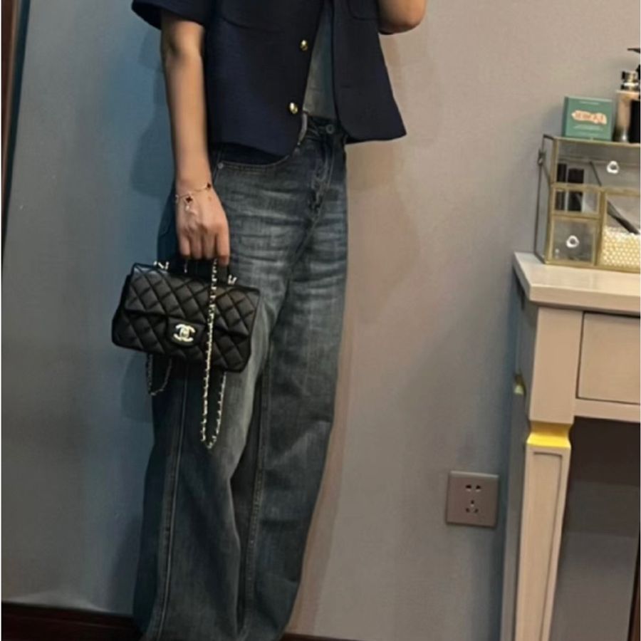 (已售出)全新全配 chanel香奈兒經典黑金 cf handle 包 20cm-2