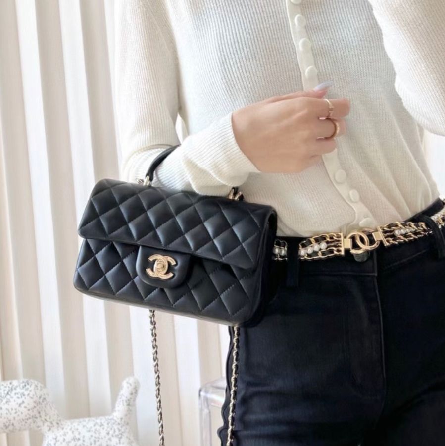 (已售出)全新全配 chanel香奈兒經典黑金 cf handle 包 20cm-4