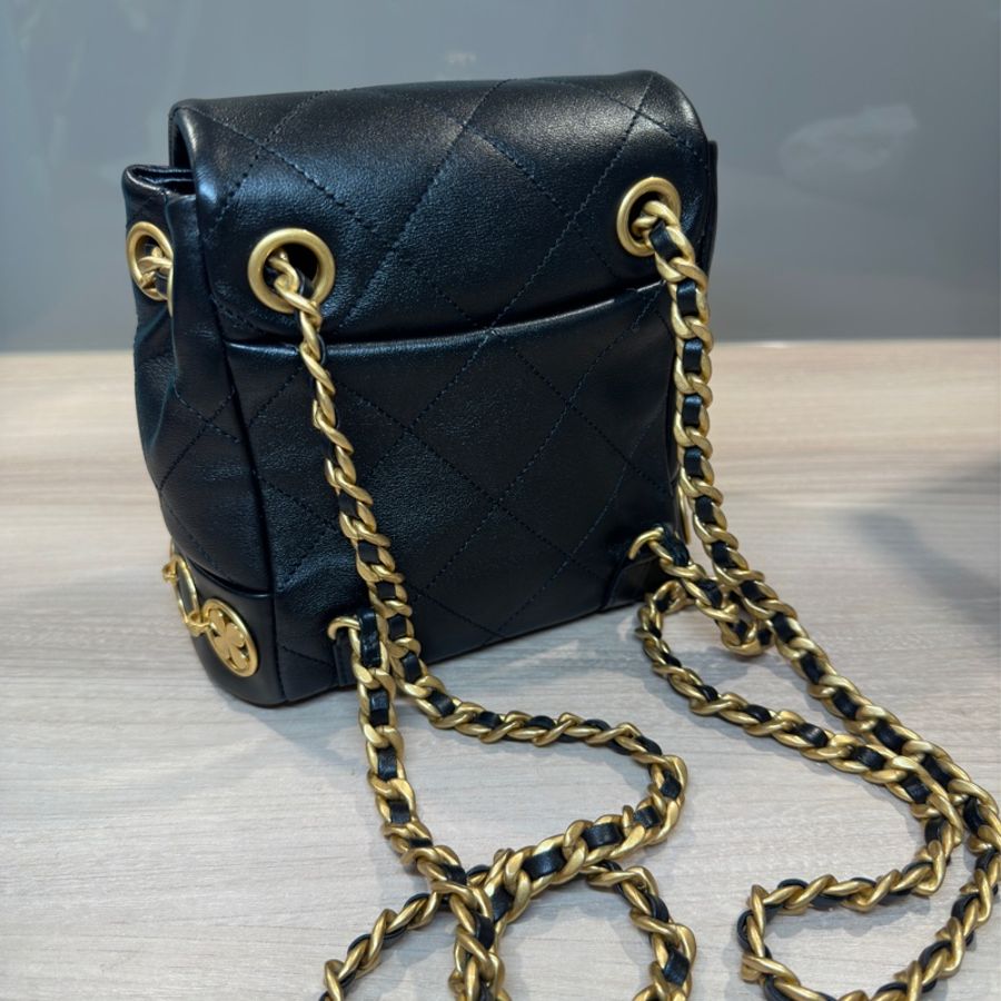 Chanel 香奈兒金幣後背包 鏈條後背包晶片款 附購證 小背包 鏈條包 小牛皮金屬黑-1