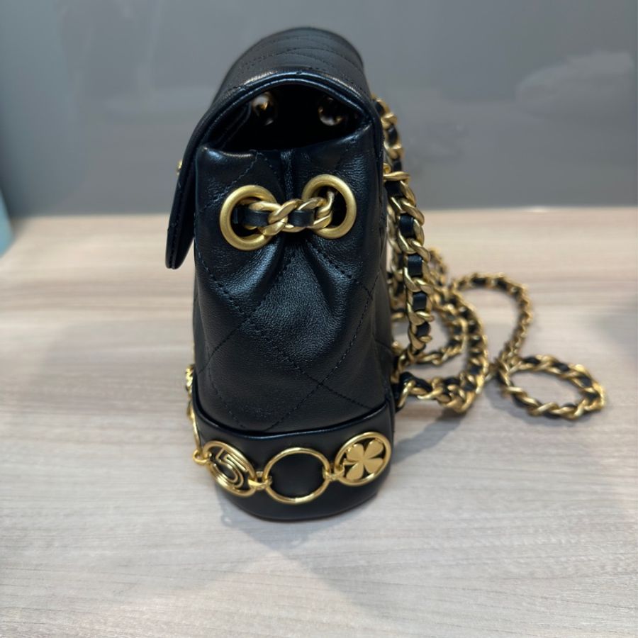 Chanel 香奈兒金幣後背包 鏈條後背包晶片款 附購證 小背包 鏈條包 小牛皮金屬黑-2